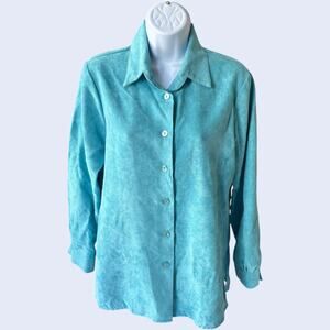 Maggie Sweet PS Faux Suede Shirt Teal Buds in Bloom